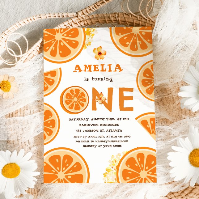 Invitation Aquarelle orange Citrus Baby Premier anniversaire (Orange Watercolor Citrus Baby First Birthday Invitation)
