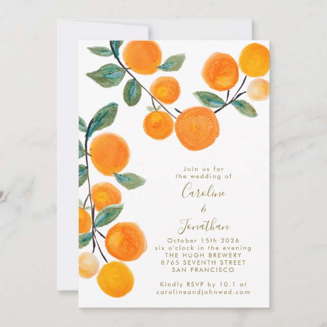 Invitation Aquarelle Orange Citrus Fruit Script Mariage Inv (Devant)