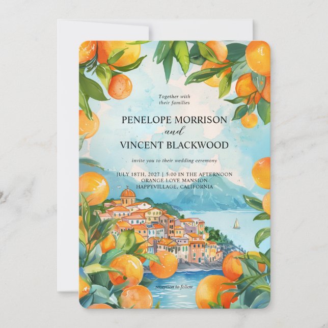 Invitation Aquarelle Orange City Mariage (Devant)