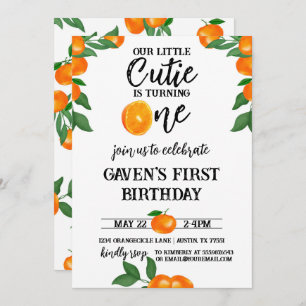 Invitation Aquarelle orange d'anniversaire Little Cutie