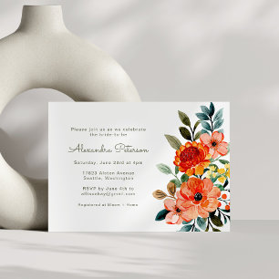 Invitation Aquarelle orange d'automne Fête des mariées floral