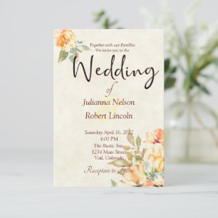 Invitation Aquarelle orange et jaune mariage floral invita