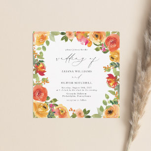 Invitation Aquarelle orange et Mariage Floral rouge