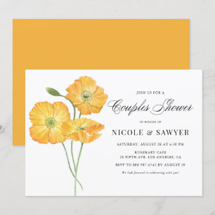 Invitation Aquarelle orange Fleurs de pavot Couples Douche