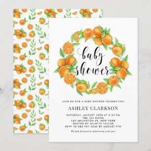 Invitation Aquarelle Orange Fruit Wreath Baby shower d'été