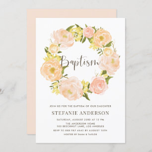 Invitation Aquarelle Orange Peony Wreath Baptême