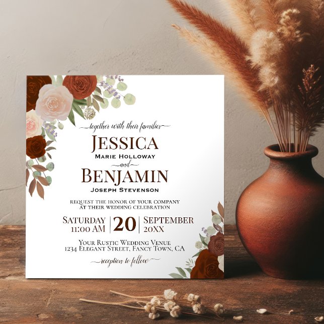 Invitation Aquarelle orange rouille Roses Mariage élégant (Créateur téléchargé)