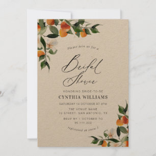 Invitation aquarelle oranges agrumes kraft douche nuptiale