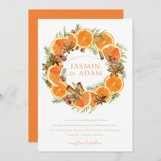 Invitation Aquarelle Oranges Citrus méditerranéen Mariage (Devant / Derrière)