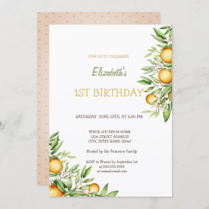 Invitation Aquarelle Oranges Fleurs Anniversaire