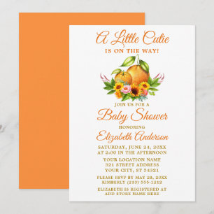 Invitation Aquarelle Oranges Floral Little Cutie Baby shower
