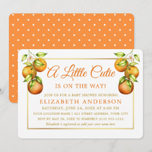 Invitation Aquarelle Oranges Petite Cutie Dots de douche Or