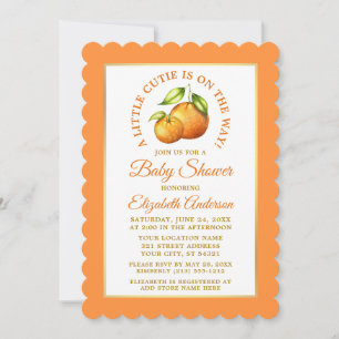 Invitation Aquarelle Oranges Petite Cutie Gold Frame Douche