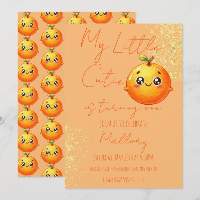 Invitation Aquarelle Oranges Premier Joyeux Anniversaire  (Devant / Derrière)