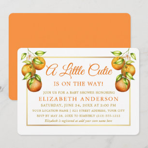 Invitation Aquarelle Oranges Un petit Baby shower en or Cutie