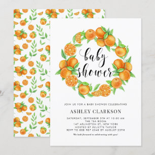 Invitation Aquarelle Oranges Wreath Baby shower d'été