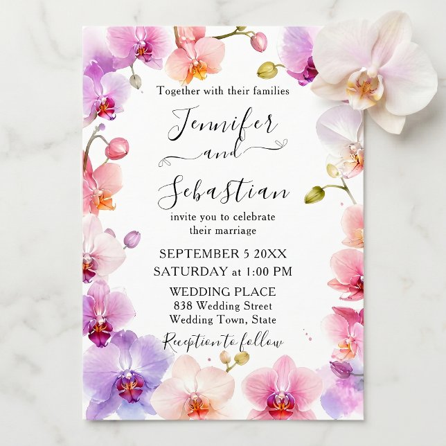 Invitation Aquarelle Orchidée Botanique Mariage Rose Violet (Créateur téléchargé)