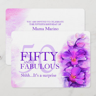 Invitation Aquarelle orchidée mauve pourpre cinquante et fabu