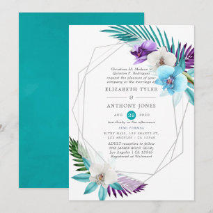 Invitation Aquarelle Orchidées tropicales Mariage géométrique