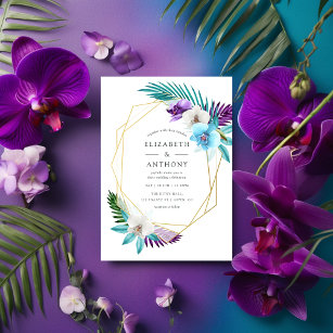 Invitation Aquarelle Orchidées tropicales Mariage géométrique