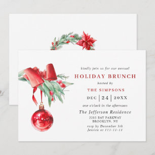 Invitation Aquarelle Ornement NOËL VACANCES BRUNCH