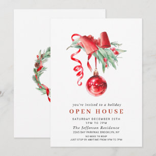 Invitation Aquarelle ornement NOËL VACANCES OUVERTE MAISON