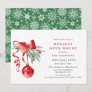 Invitation Aquarelle ornement NOËL VACANCES OUVERTE MAISON