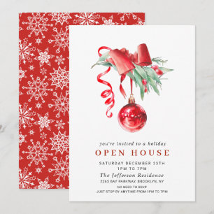 Invitation Aquarelle ornement NOËL VACANCES OUVERTE MAISON