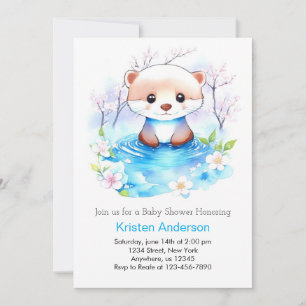 Invitation Aquarelle Otter Blue Floral Boy Baby shower