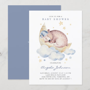 Invitation Aquarelle Ours couché C'est un Baby shower garçon