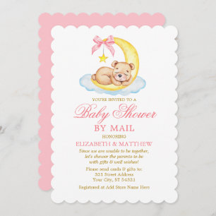 Invitation Aquarelle Ours Lune Rose Or Douche par courrier