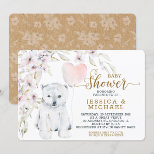 Invitation Aquarelle Ours polaire Baby shower neutre pour le