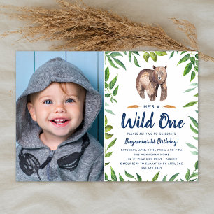 Invitation Aquarelle Ours Wild One   Photo fête d'anniversair