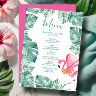 Invitation Aquarelle Palm Feuille Flamant rose rose Tropical