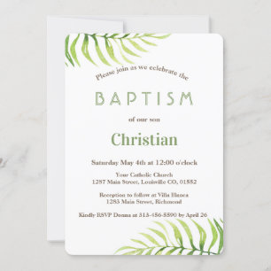 Invitation Aquarelle Palm Feuilles Beach Boy Baptism Invitati