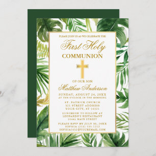 Invitation Aquarelle Palm Feuilles Première Sainte Communion