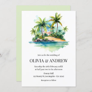Invitation Aquarelle Palm Tree Beach Mariage de l'île tropica