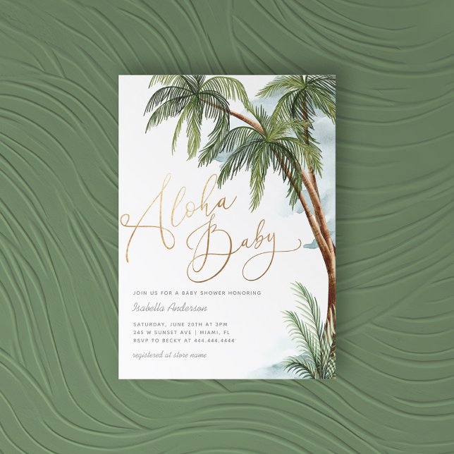 Invitation Aquarelle Palm Trees Baby shower tropical Aloha (Créateur téléchargé)