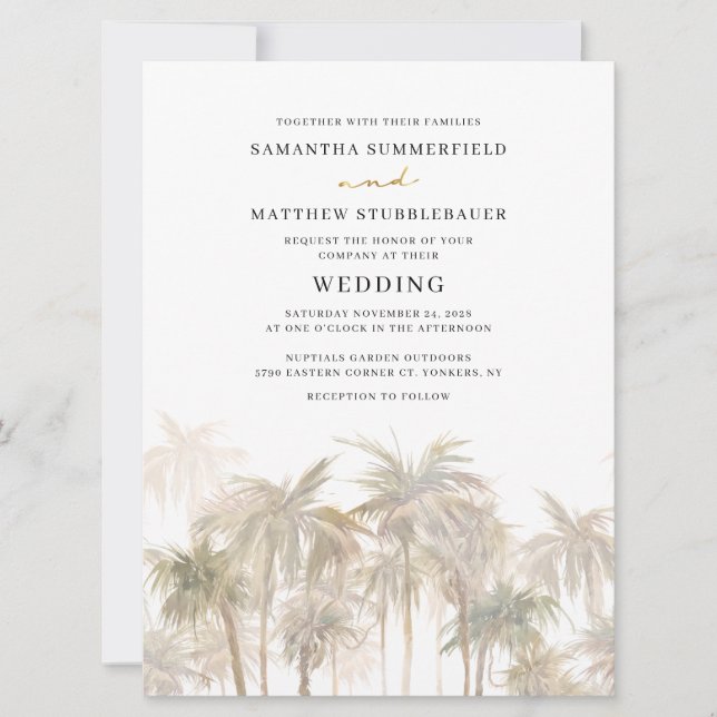 Invitation Aquarelle Palm Trees Mariage moderne (Devant)
