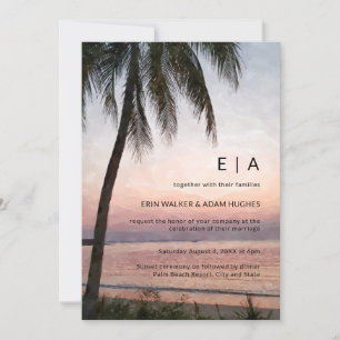 Invitation Aquarelle Palm Tropical Destination Plage Mariage