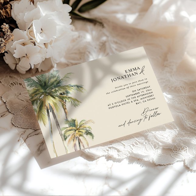 Invitation Aquarelle Palmier Destination mariage côtier (Créateur téléchargé)