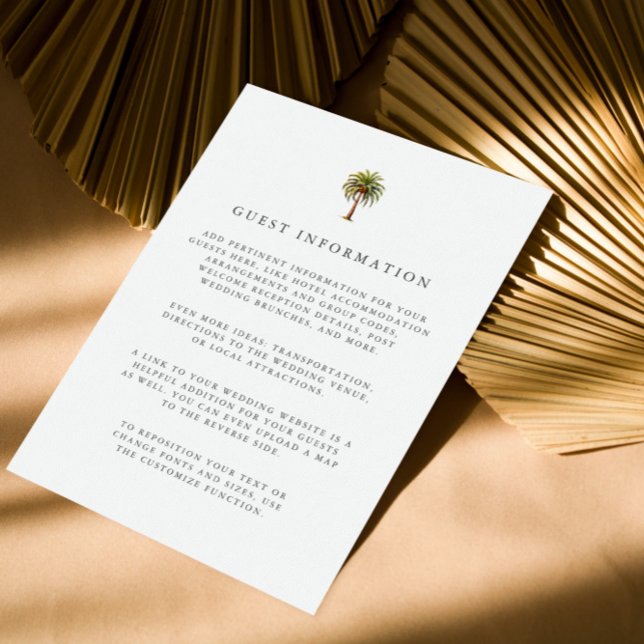 Invitation Aquarelle palmier tropical Détails clients (DIGITAL GUEST DETAILS WITH PALM TREE IN WATERCOLOR STYLE FOR EXOTIC TROPICAL WEDDING OR COASTAL)