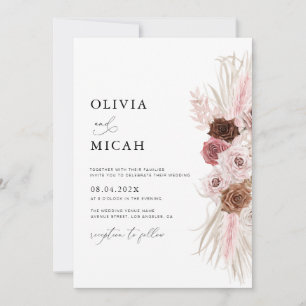 Invitation aquarelle pampas duvet rose mariage