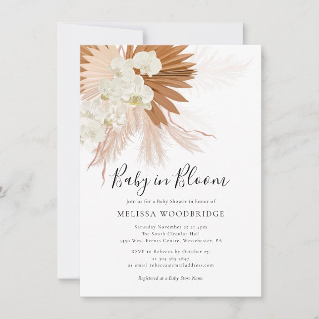Invitation Aquarelle Pampas Grass Fall Girl Baby shower (Devant)