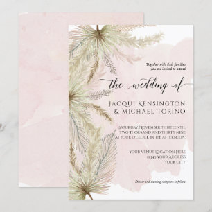 Invitation Aquarelle Pampas Grass Palm Vert avec Dusty rose