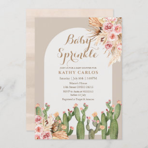 Invitation Aquarelle pampas herbe et Cactus Baby Sprinkl