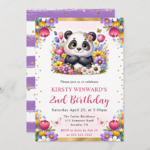 Invitation Aquarelle Panda de Pâques Fleurs de printemps Anni
