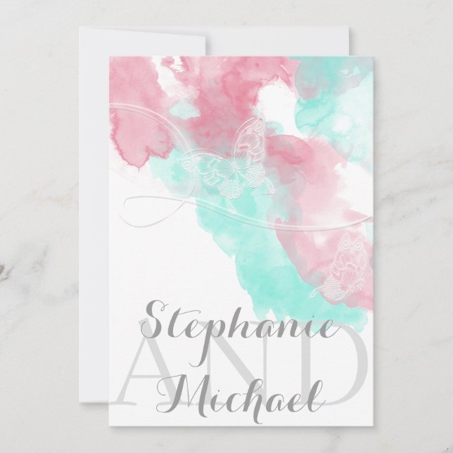 Invitation Aquarelle Papillon à tête blanche Mariage (Devant)
