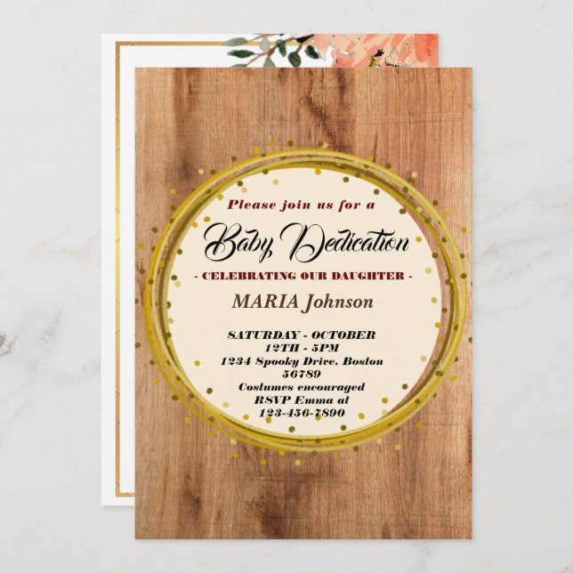 Invitation Aquarelle papillon Fille Dédication florale pour b (Devant / Derrière)