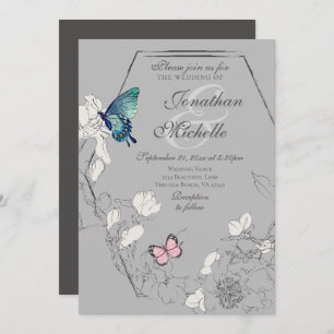 Invitation Aquarelle papillon Floral Mariage géométrique